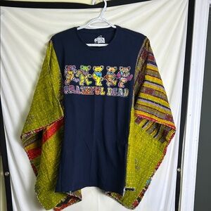 Grateful Dead Navy Tee Poncho with Colorful Dancing Bears